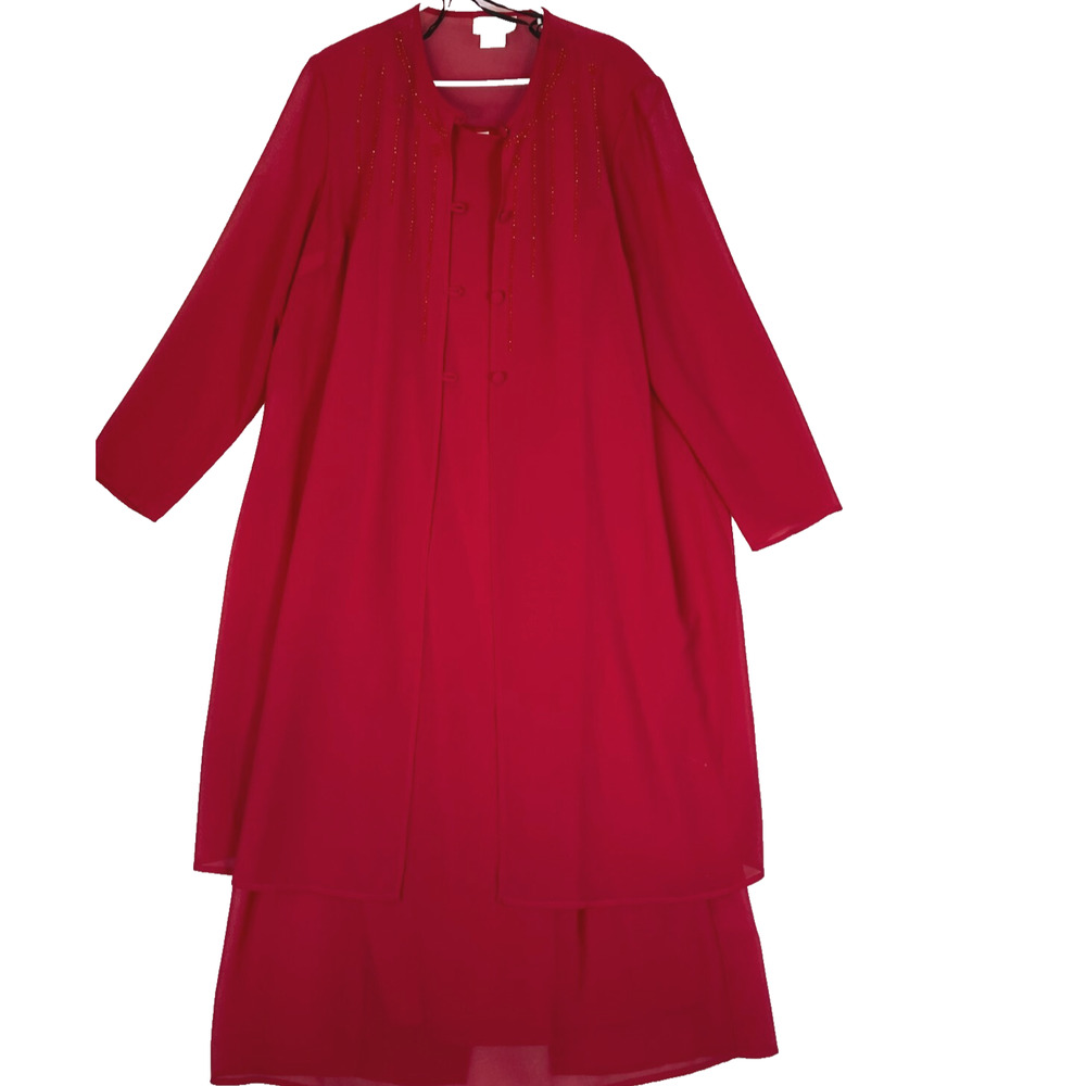 Pride & Joy 2 Pc Red  Dress Jacket Womens Party Cocktail Wedding Size 16W USA